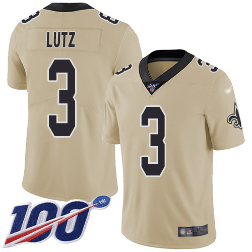 Men New Orleans Saints Limited Gold Wil Lutz Jersey NFL Football 3 100th Season Inverted Legend Jersey